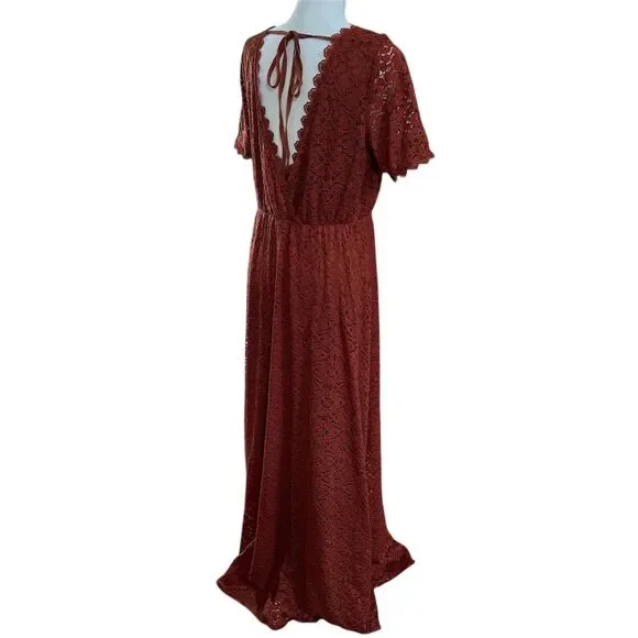 Baltic Born Brown and Orange Wrap Maxi Dress with Ruffled V-Neck - Picture 7 of 15
